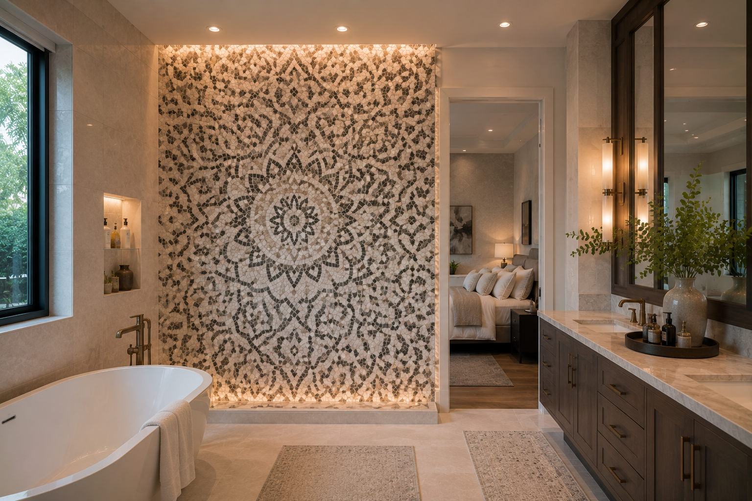 Detailed mosaic installation with intricate pattern